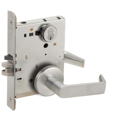 Schlage Grade 1 Storeroom Mortise Lock, Schlage FSIC With Core, S123 Keyway, 06 Lever, B Rose, Satin Chrome L9080R 06B 626